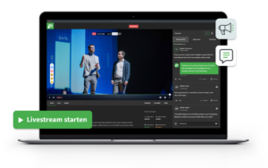 Livestreaming-Plattform für Unternehmen mit browserbasierten, markenkonformen Tools für Live-Events ohne technisches Equipment.