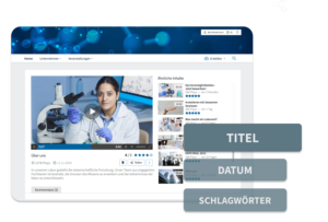 Metadaten wie Videotitel, Beschreibung und Schlüsselwörter definieren für effiziente Videoauffindbarkeit auf einem Unternehmens-Videoportal.
