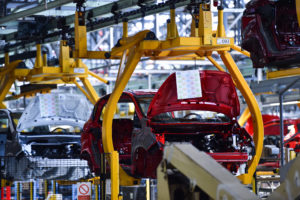 Car bodies on the production line