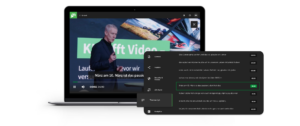 VideoManager Pro with subtitles and transcript during a Live Speech